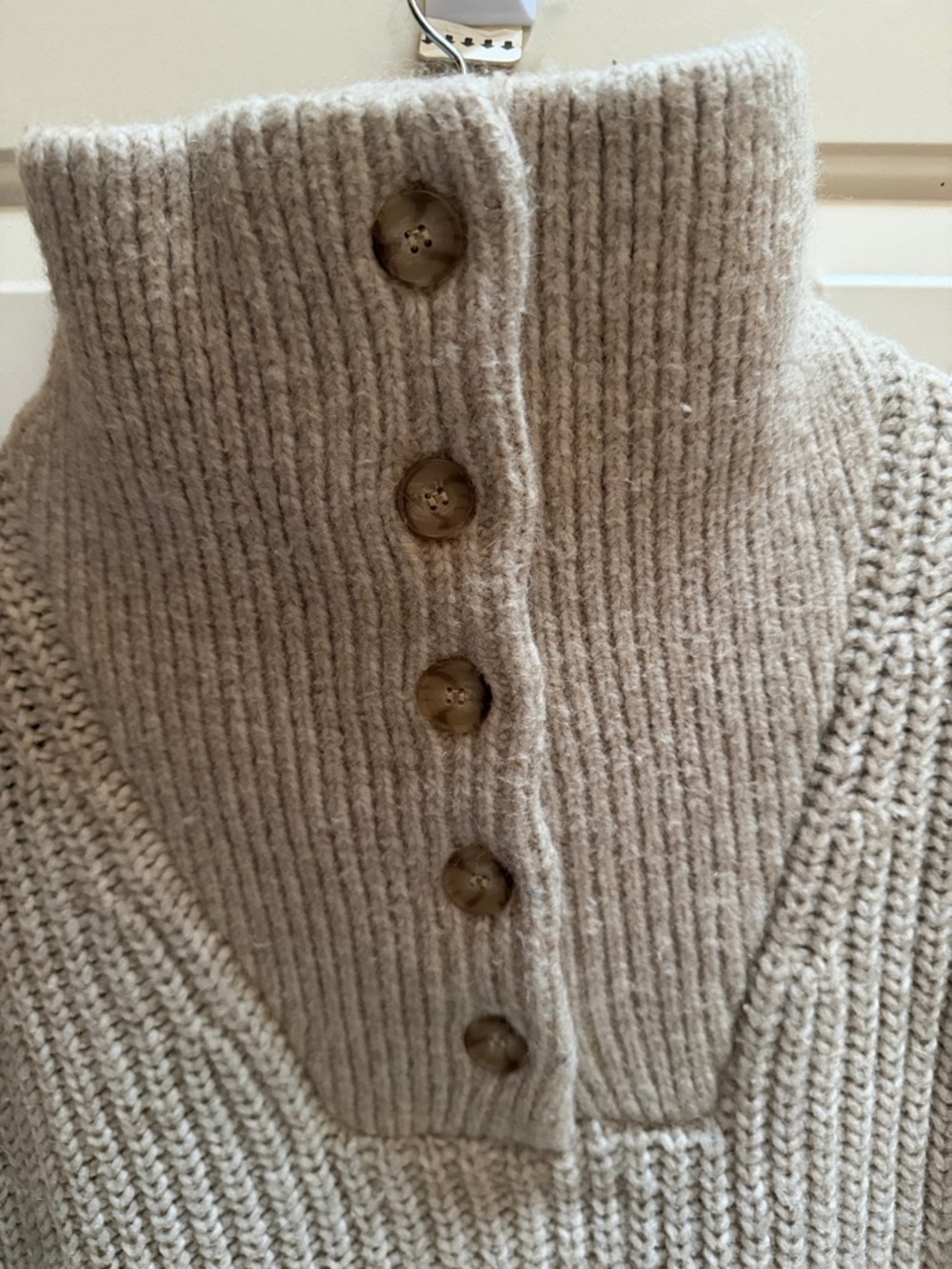 Maternity High-Neck Button Sweater - Oatmeal - Picture 7 of 7